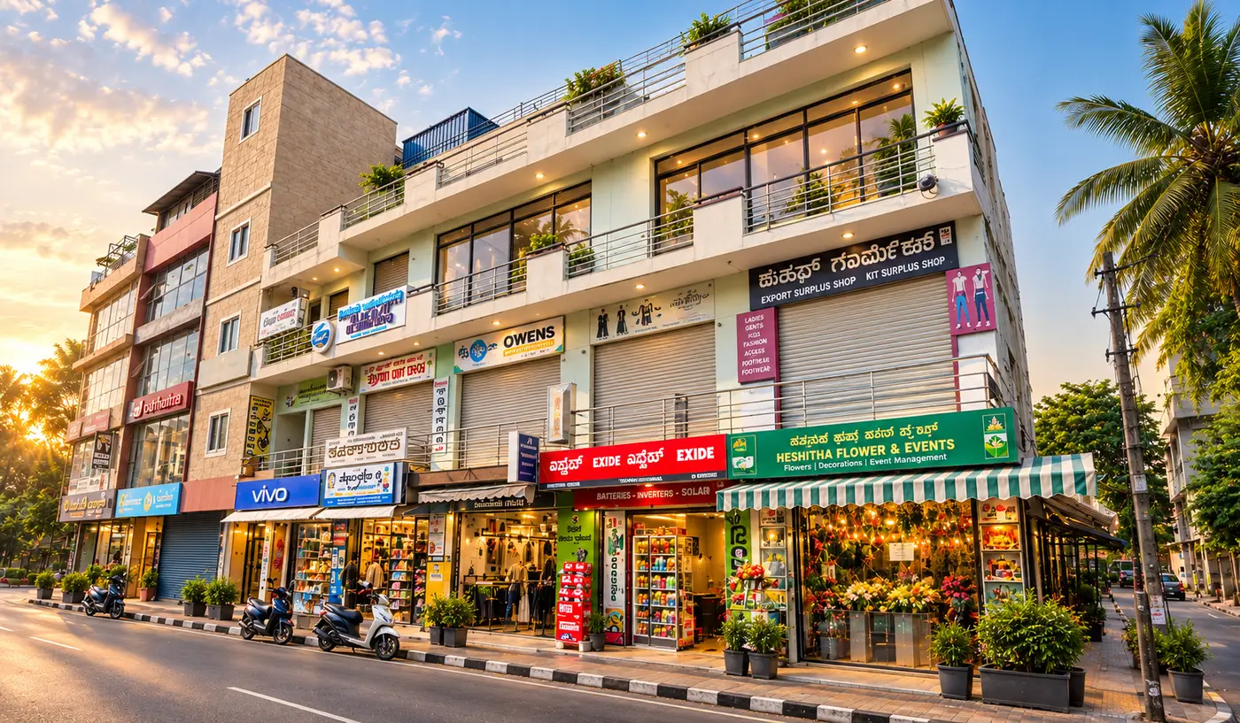 Fully leased commercial building for sale in JP Nagar 7th Phase, Bangalore, with ground floor retail and upper floors