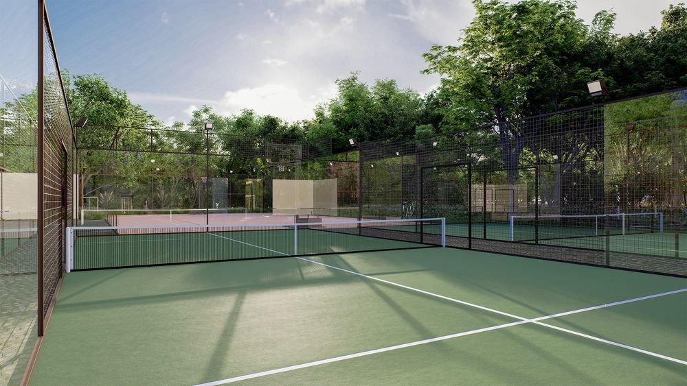 Outdoor sports court surrounded by trees
