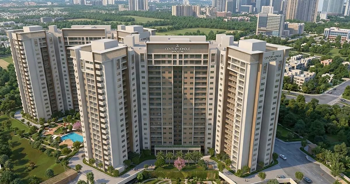 Developer artist impression of the Century Kindle towers and clubhouse gardens in Attur, Yelahanka