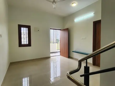 Landing with staircase railing and bedroom door, Villa 2