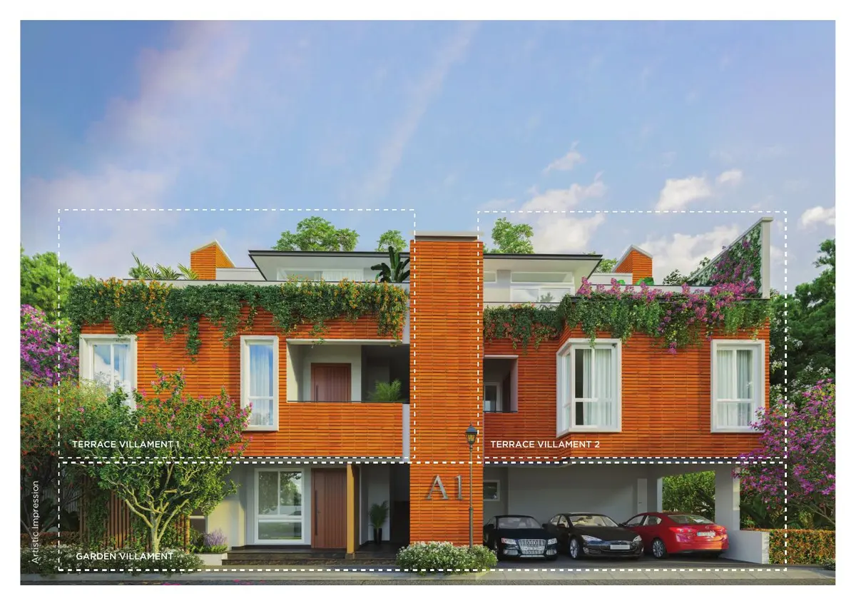 Type 1 block elevation showing garden and terrace villaments