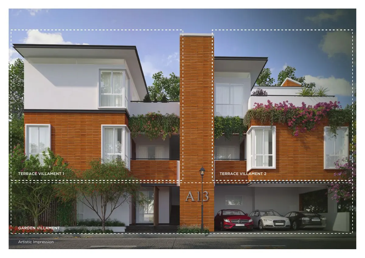 Type 2 block elevation showing garden and terrace villaments