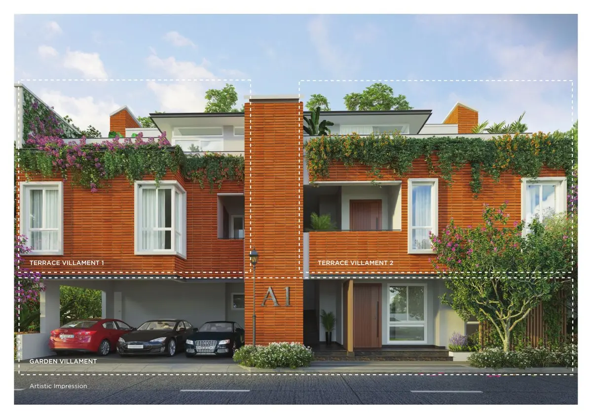 Type 3 block elevation showing garden and terrace villaments