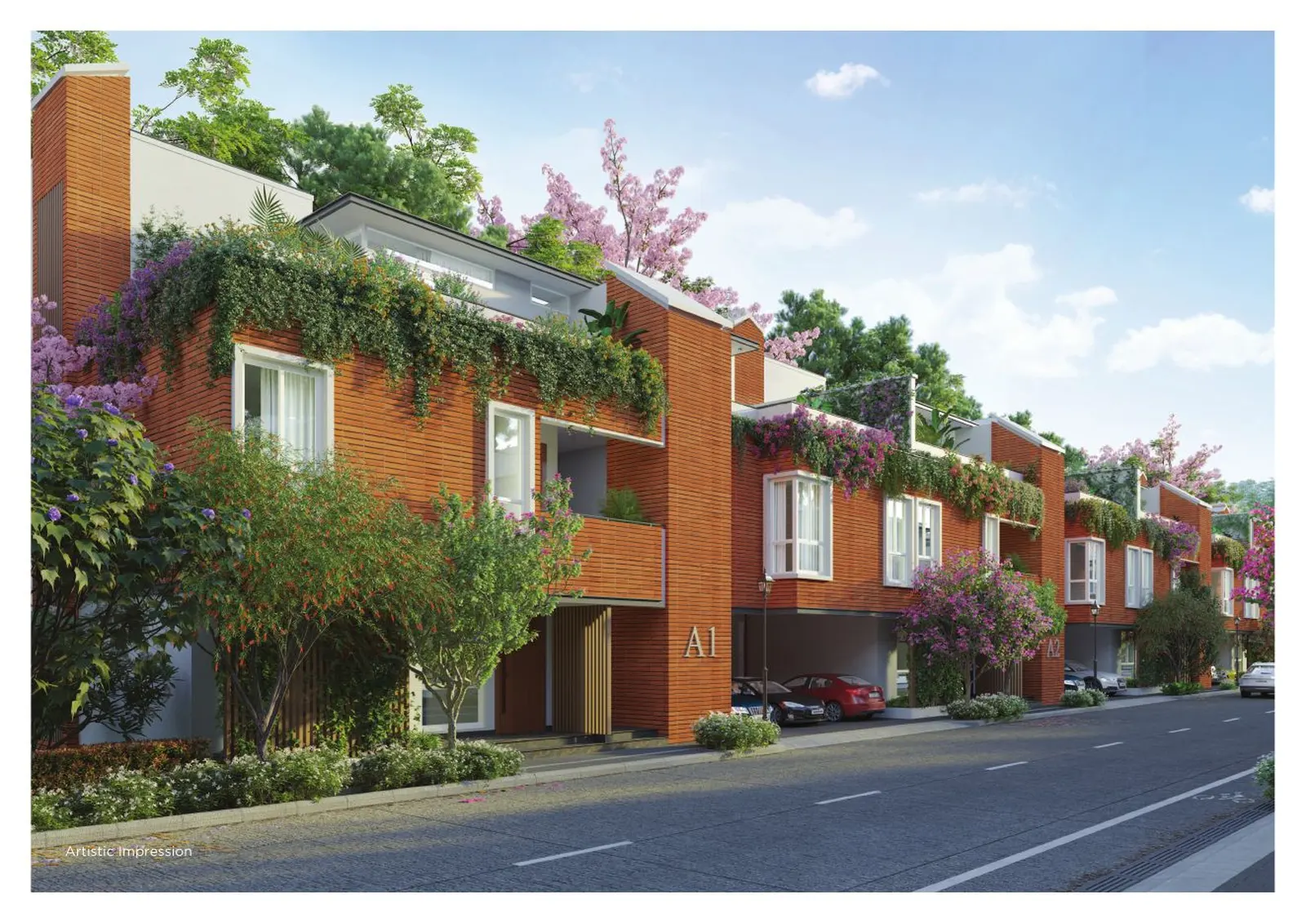 Artistic impression of brick-clad villament blocks with landscaped balconies at Provident Deansgate